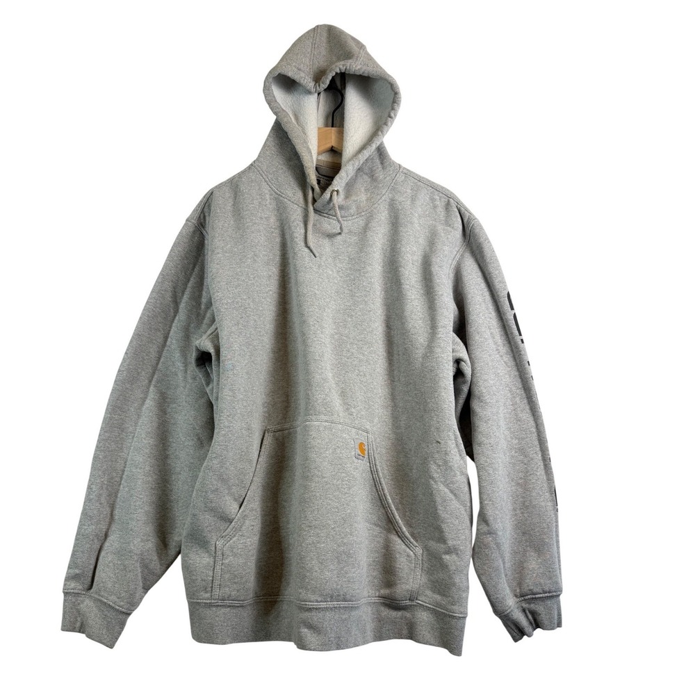 Carhartt Loose Fit Hoodie Heather Gray Graphic‎ Sleeve Mens XL Workwear Pullover
